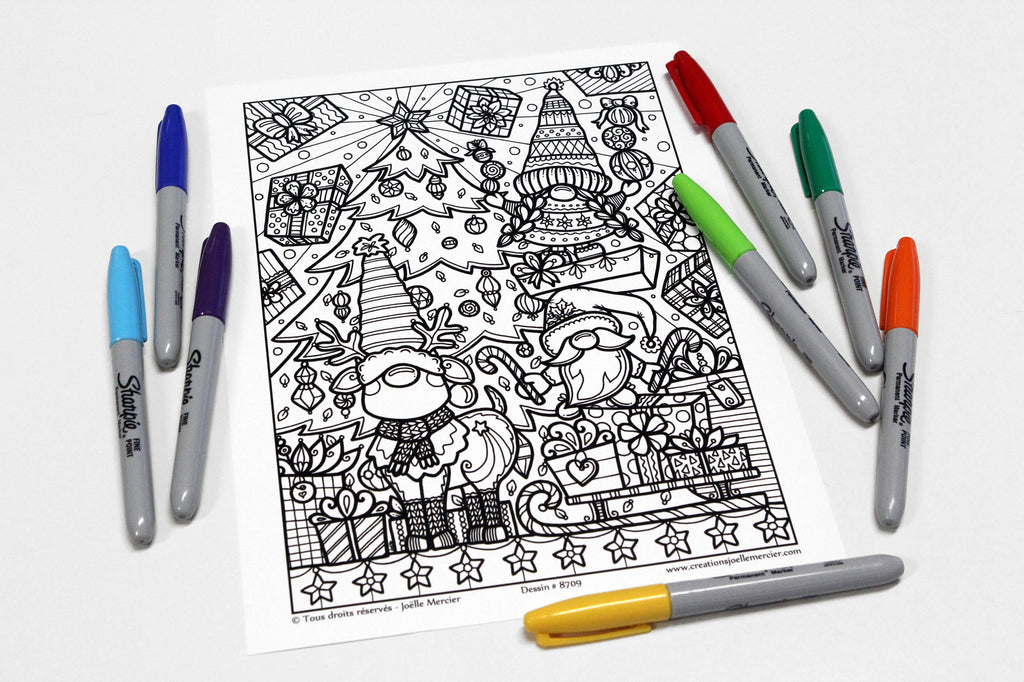 Dessin #8709 Mandala à colorier imprimé sur carton, LES GNOMES DE NOËL