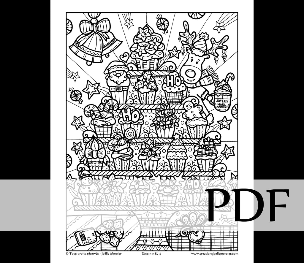 Téléchargement instantané - PDF à imprimer et colorier - CUPCAKES DE NOËL #8712
