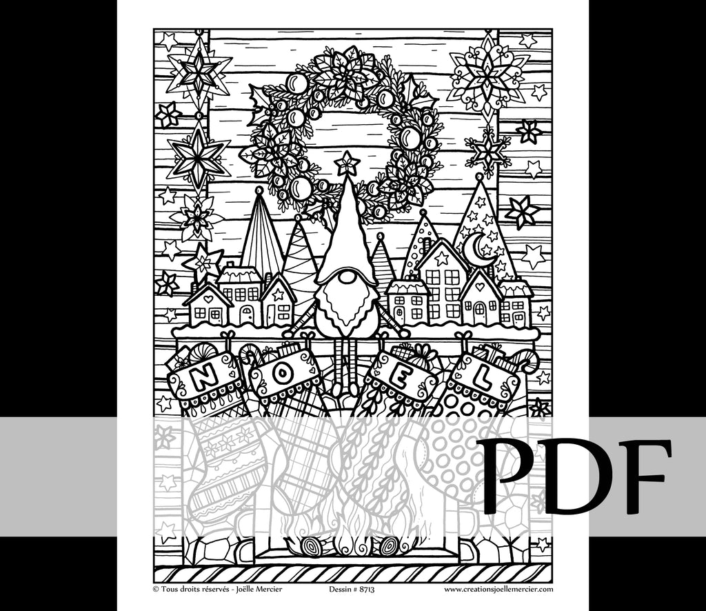Téléchargement instantané - PDF à imprimer et colorier - LA CHEMINÉE DÉCORÉE, Noël #8713