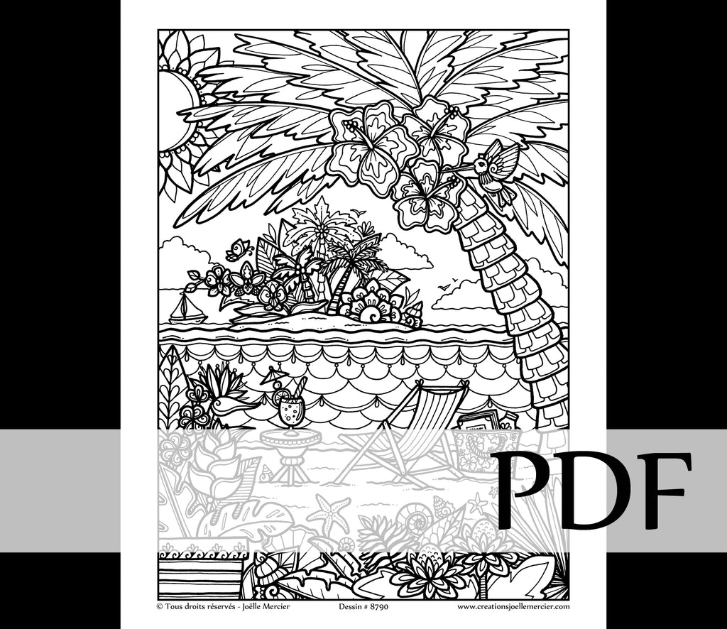 Téléchargement instantané - PDF à imprimer et colorier - COCKTAIL À LA PLAGE #8790