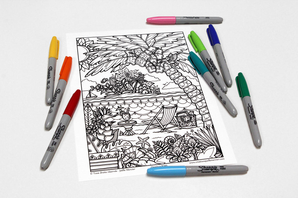 Pochette #39 - 10 dessins - Coloriage de relaxation - Animaux, paysages, coeurs, gnomes, fleurs