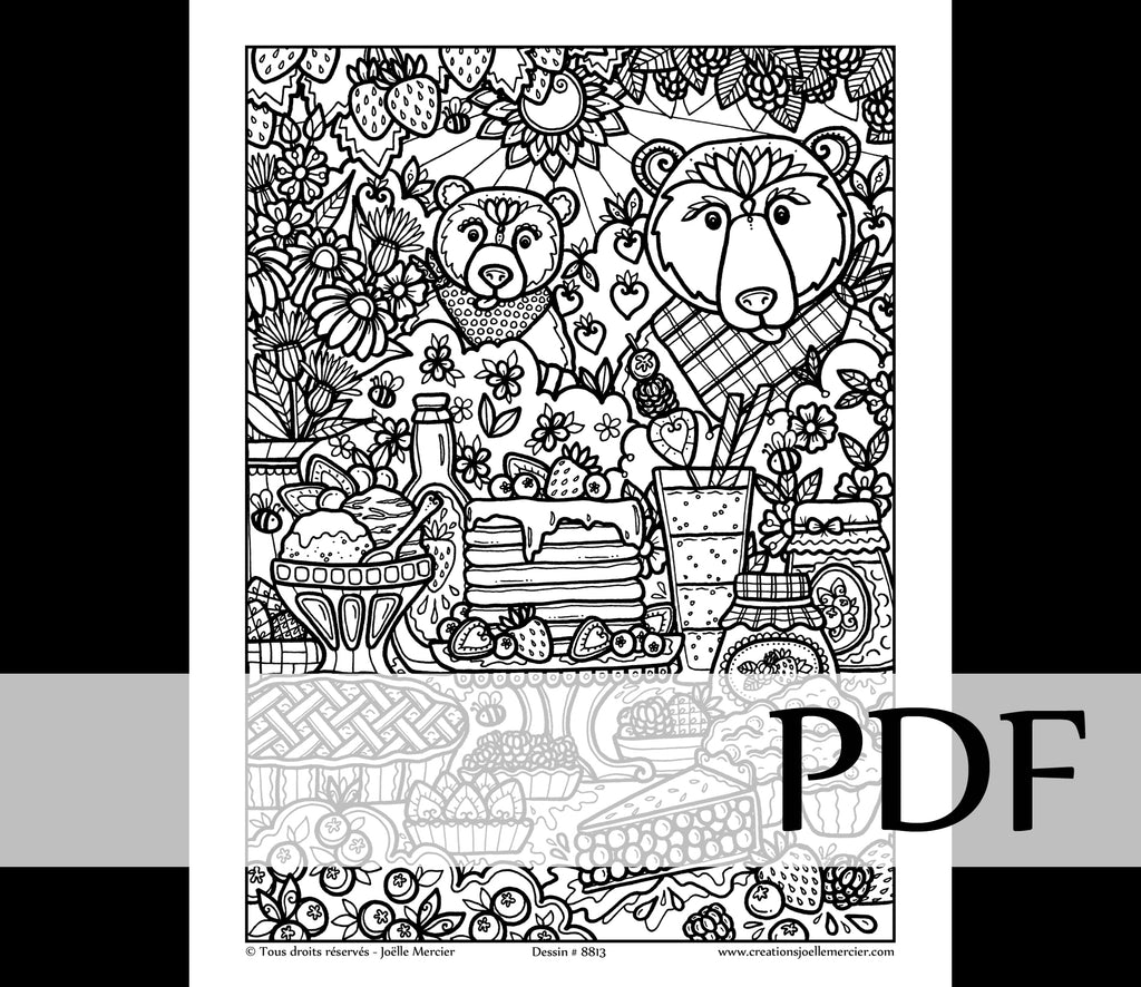 Téléchargement instantané - PDF à imprimer et colorier - AMATEURS DE FRUITS DES CHAMPS, ours #8813