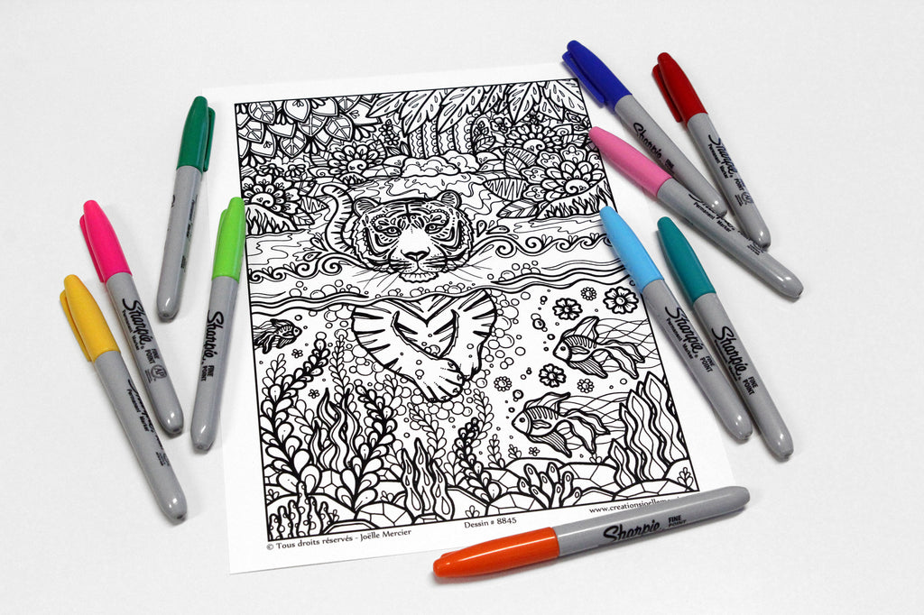 Pochette #40 - 10 dessins - Coloriage de relaxation - Animaux, oiseaux, paysages, voyages, fleurs...