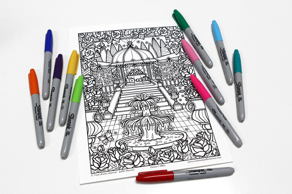 Dessin #8851 Mandala à colorier imprimé sur carton - LA ROSERAIE, jardin de roses