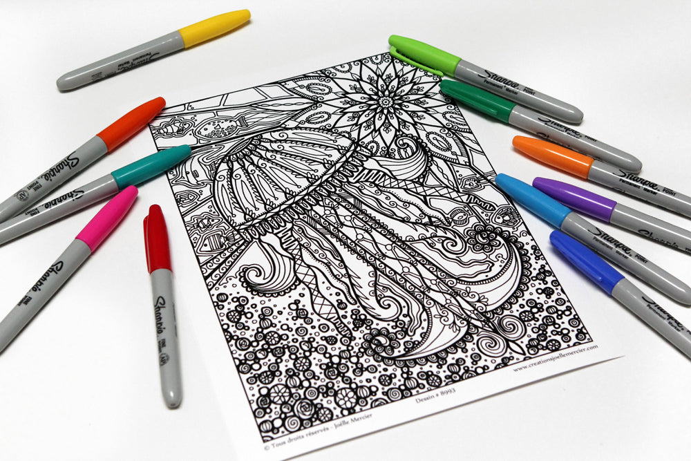 Dessin #8993 Mandala à colorier imprimé sur carton, océan, MÉDUSE