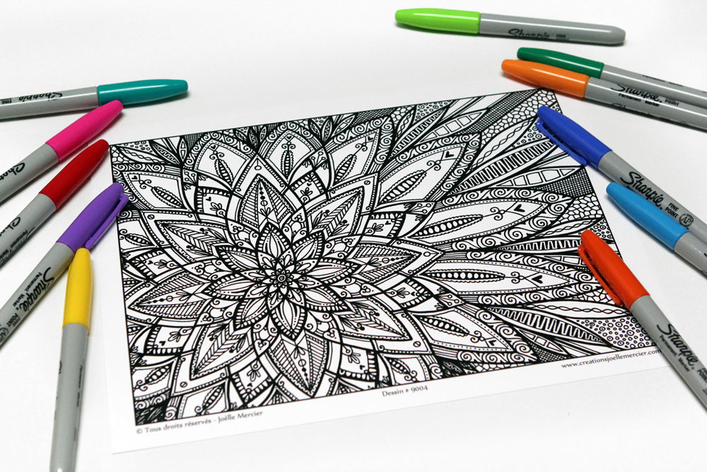 Dessin #9004 Mandala à colorier imprimé sur carton, FLEUR