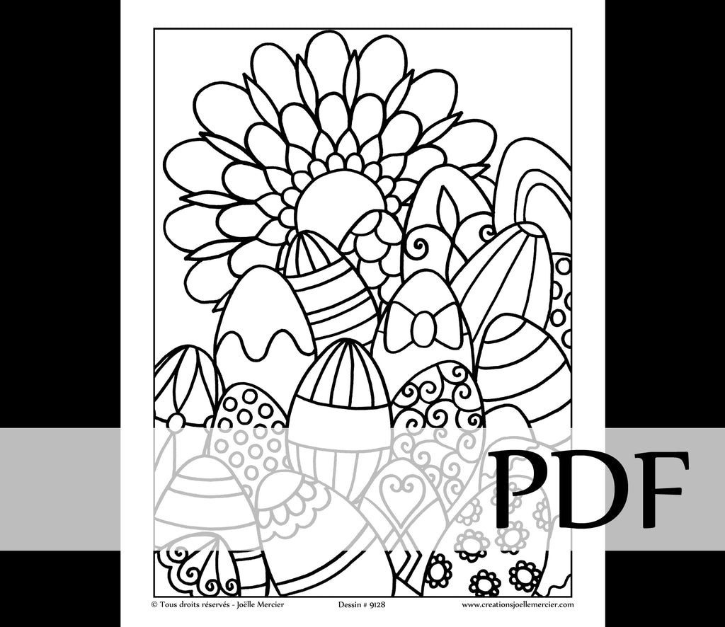 Téléchargement instantané - PDF à imprimer et colorier - Dessin pour enfant - #9128 Oeufs de Pâques