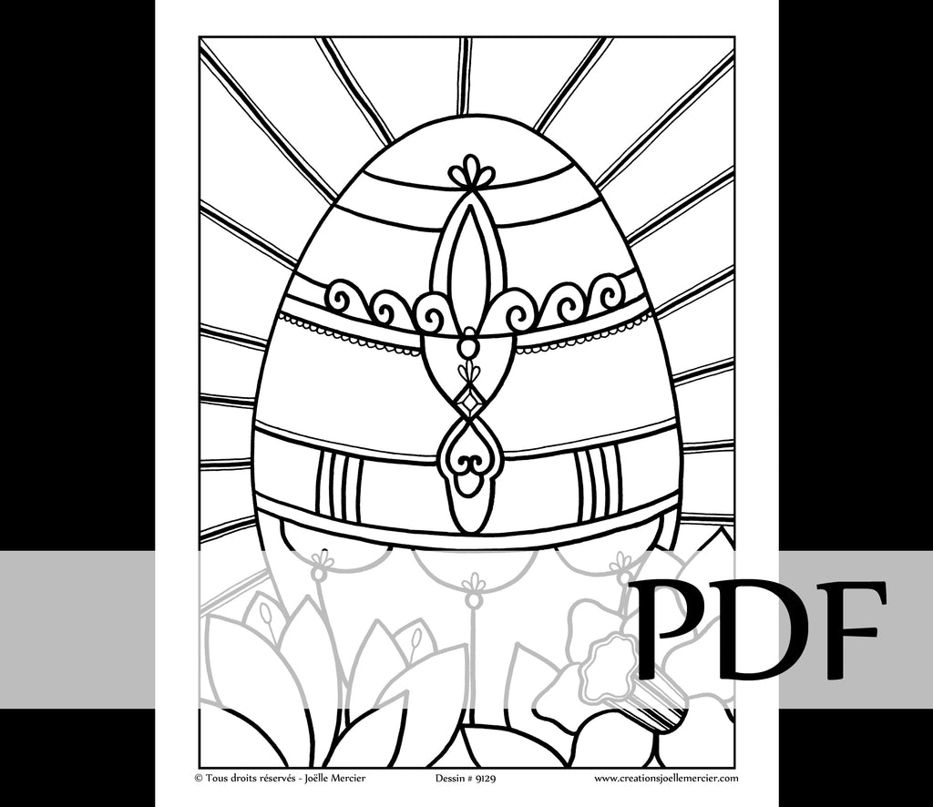 Téléchargement instantané - PDF à imprimer et colorier - Dessin pour enfant - #9129 GROS OEIUF de Pâques