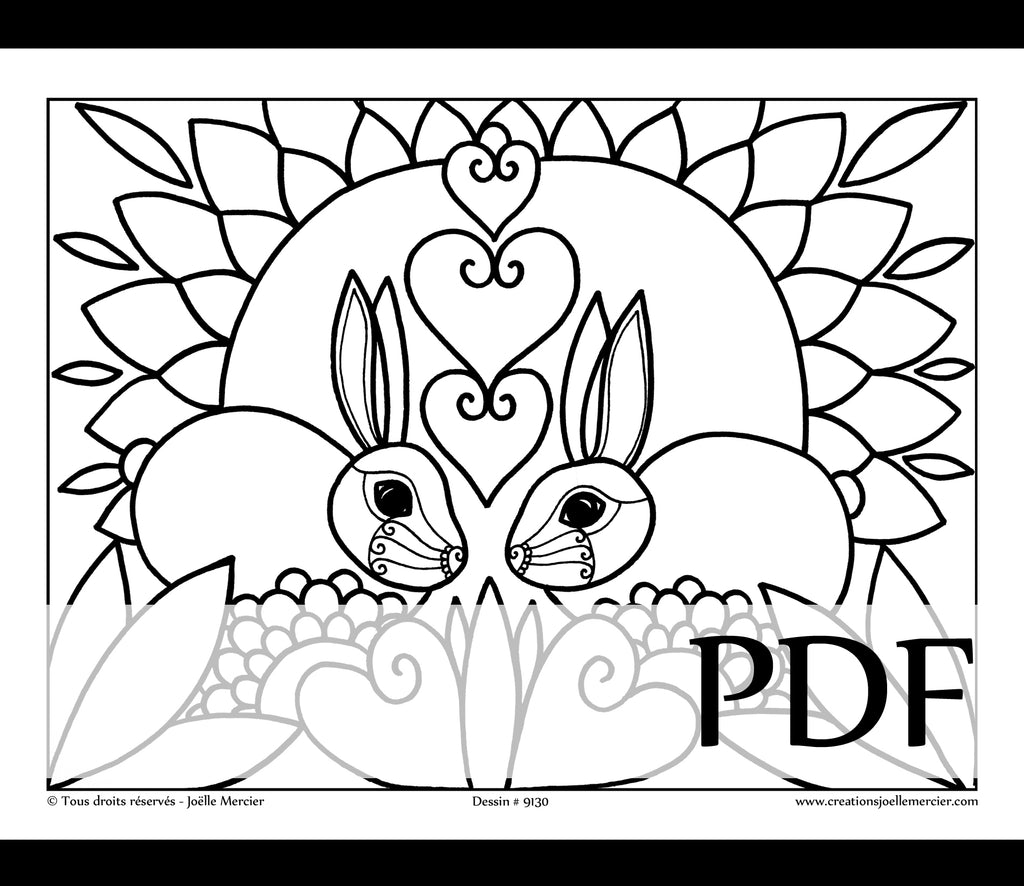 Téléchargement instantané - PDF à imprimer et colorier - Dessin pour enfant - #9130 LAPINS, Pâques