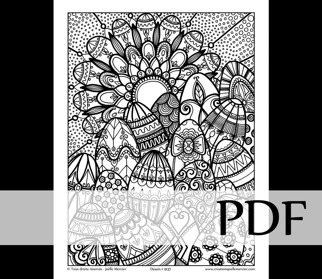 Téléchargement instantané - PDF à imprimer et colorier - OEUFS DE PÂQUES #9137
