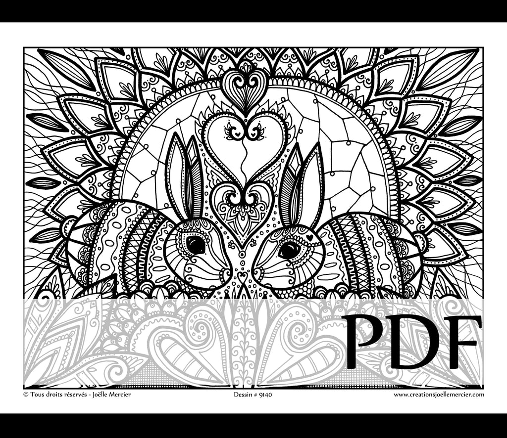 Téléchargement instantané - PDF à imprimer et colorier - LAPINS, Pâques #9140