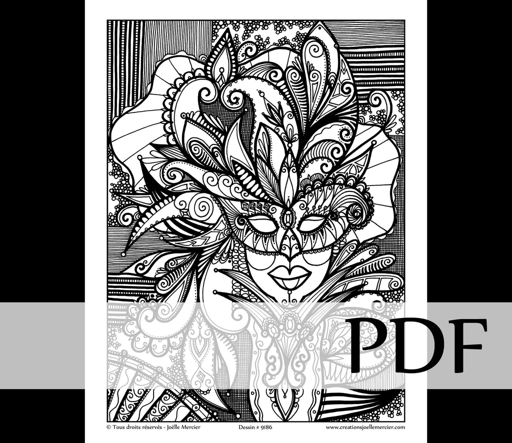 Téléchargement instantané - PDF à imprimer et colorier - Masque de Venise #9186