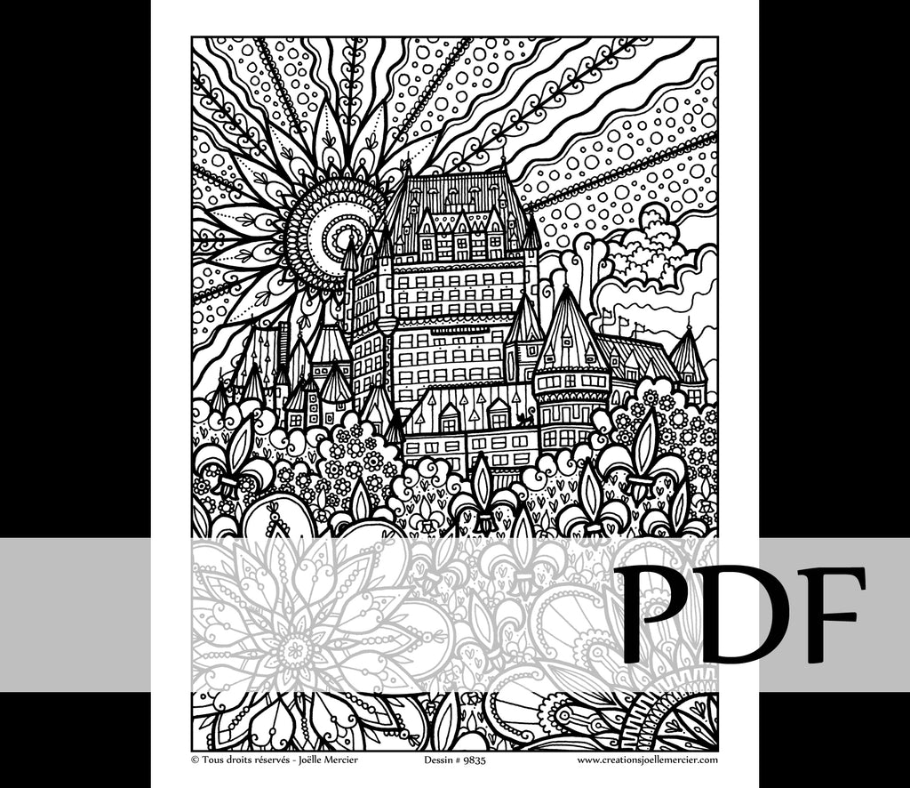Téléchargement instantané - PDF à imprimer et colorier - Château Frontenac, Québec #9835