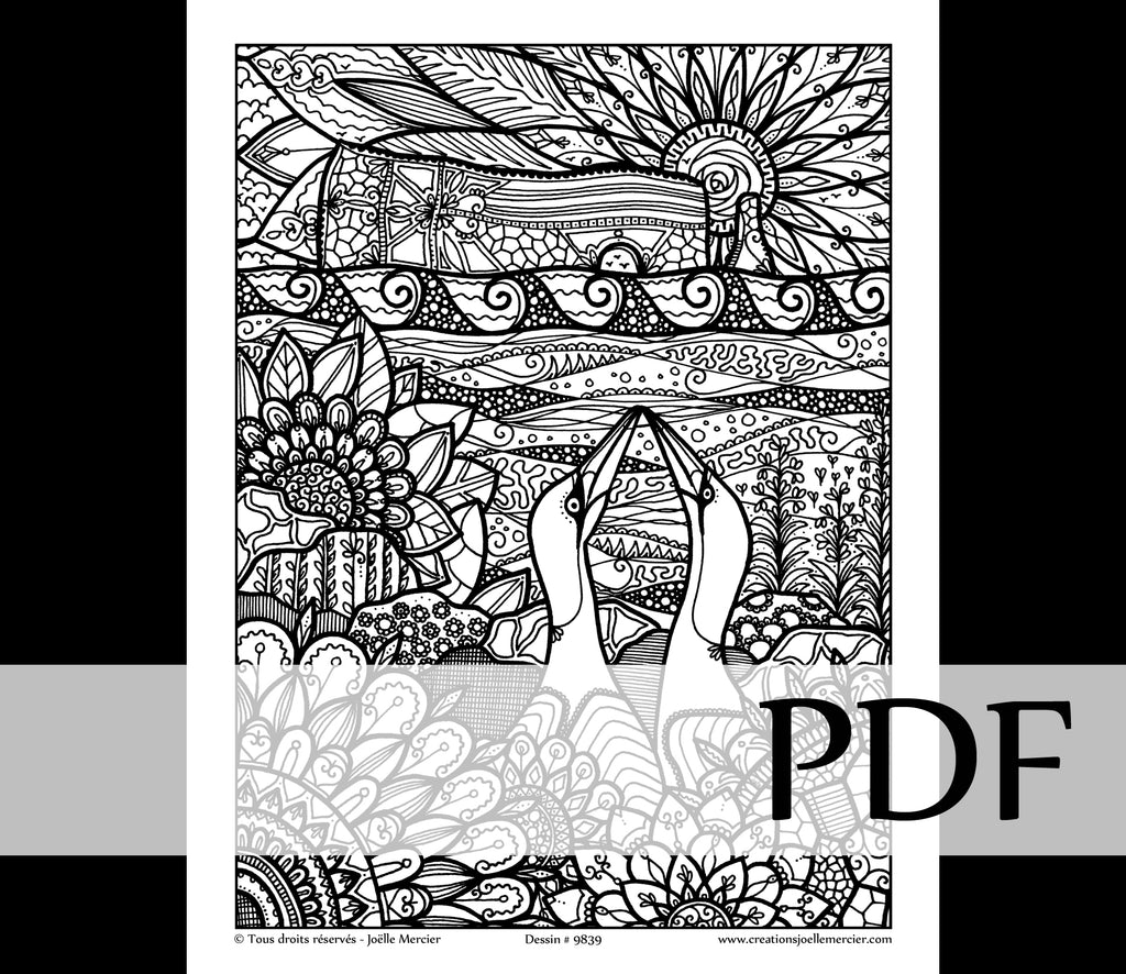 Téléchargement instantané - PDF à imprimer et colorier - Fous de Bassan au Rocher Percé, Gaspésie #9839