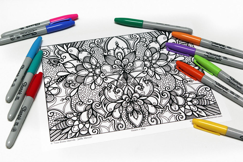 Pochette Fleurs #1 - Coloriage de relaxation - 5 dessins, style Mandala