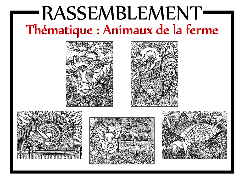 RASSEMBLEMENT thématique ANIMAUX de la FERME, 5 dessins inclus #6255 #6278 #9528 #4028 #9480