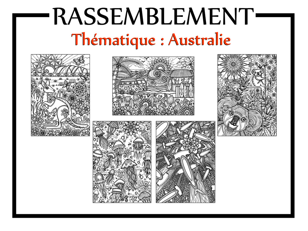 RASSEMBLEMENT thématique AUSTRALIE, 5 dessins inclus #7682 #3102 #6713 #0622 #6733