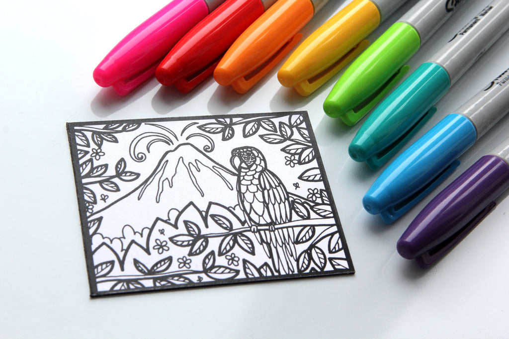 Aimant à colorier, COSTA RICA, paysage, voyage, volcan, perroquet