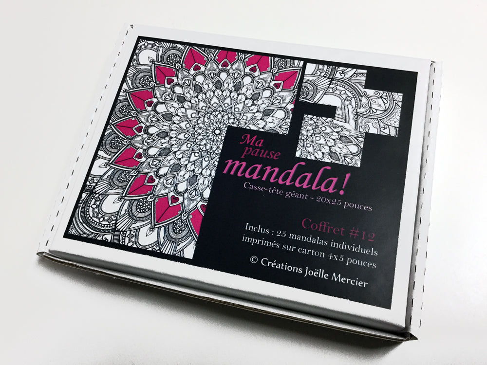 Coffret #12, Ma pause mandala casse-tête géant, 25 dessins petit format à colorier, puzzle Mandala géant