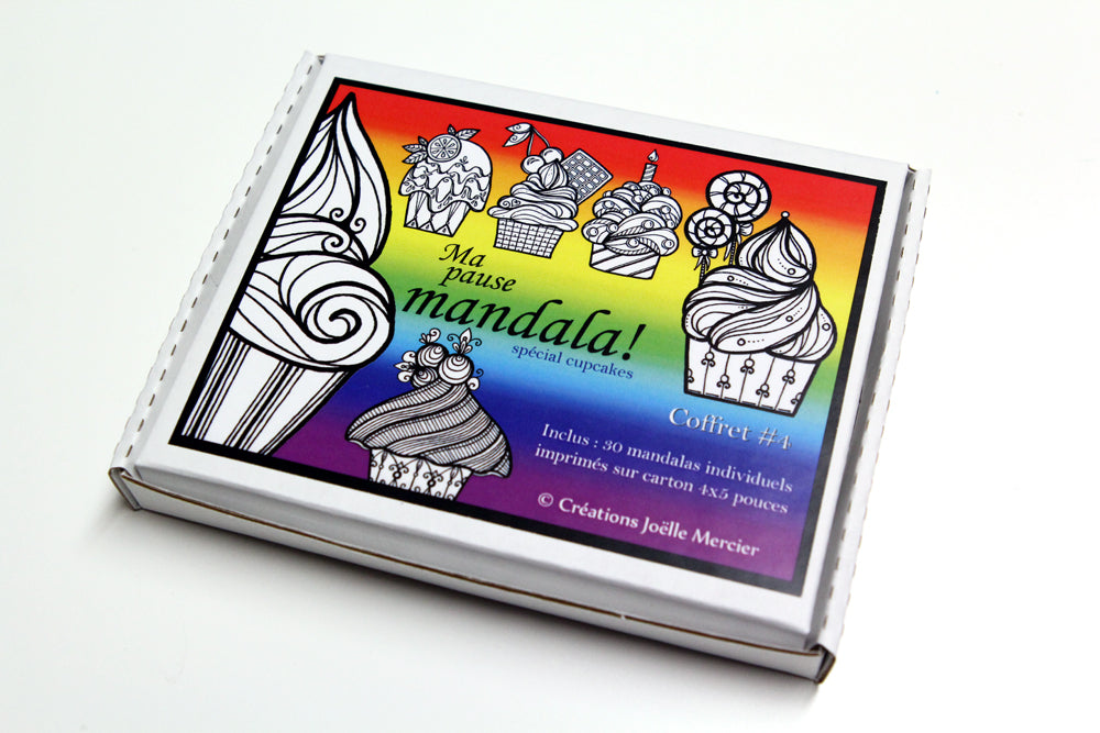 Coffret #4, Ma pause mandala, spécial cupcakes, inclus 30 dessins de petit format à colorier