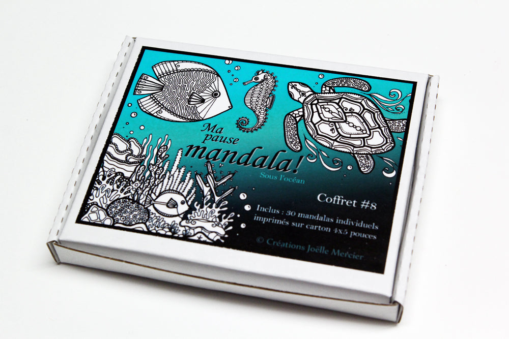 Coffret #8, Ma pause mandala, spécial sous l'océan, inclus 30 dessins de petit format à colorier au quotidien