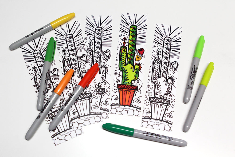 Signet cactus, marque-page à colorier
