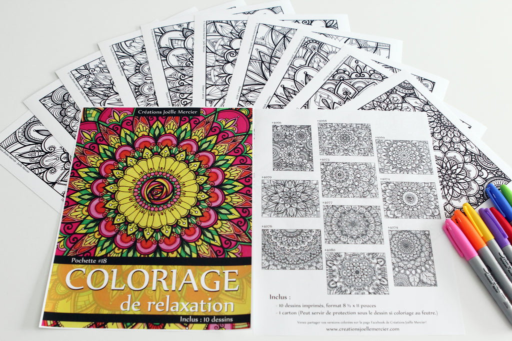 Pochette #18 - 10 dessins - Coloriage de relaxation - Tout en fleurs, mandalas floraux