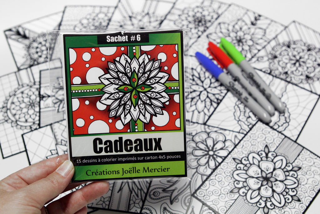 Sachet #6 Cadeaux, inclus 15 dessins à colorier, imprimés sur carton, format 4x5 pouces