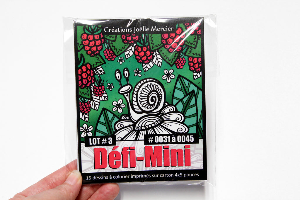 Sachet DÉFI-MINI, LOT #3, 15 dessins imprimés sur carton, format 4x5 pouces, Minis #0031 à 0045