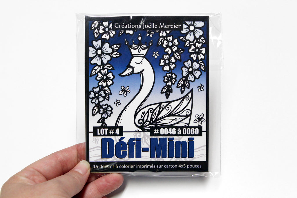 Sachet DÉFI-MINI, LOT #4, 15 dessins imprimés sur carton, format 4x5 pouces, Minis #0046 à 0060