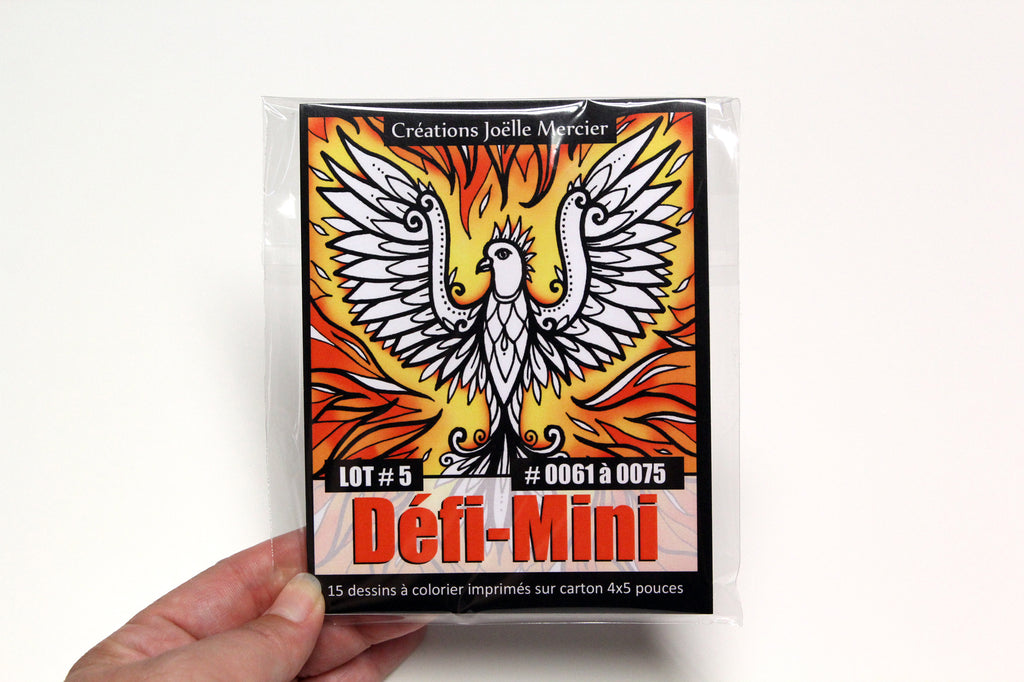 Sachet DÉFI-MINI, LOT #5, 15 dessins imprimés sur carton, format 4x5 pouces, Minis #0061 à 0075