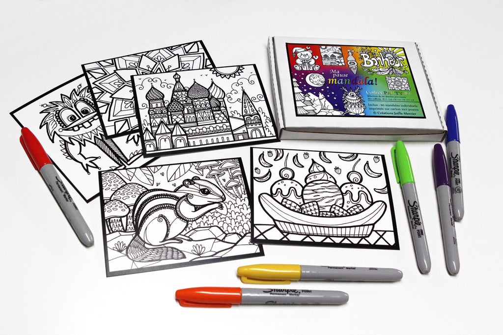 Coffret PARTY #2, Ma pause mandala, inclus 30 dessins sélectionnés de petit format à colorier au quotidien