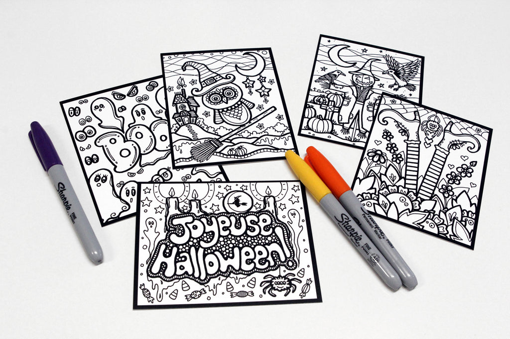 Sachet #36 Halloween, inclus 15 dessins à colorier, imprimés sur carton, format 4x5 pouces