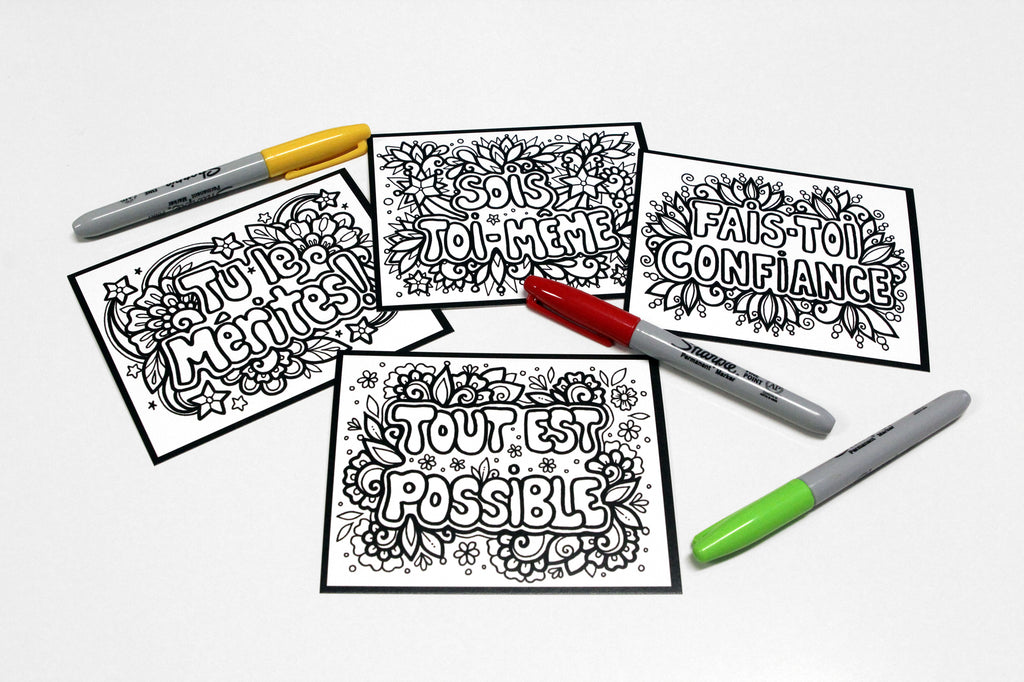 Sachet #37 Pense à toi, inclus 15 dessins à colorier, imprimés sur carton, format 4x5 pouces