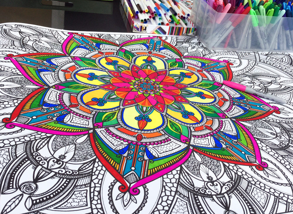 Affiche à colorier - Fleur style Mandala #1 - coloriage géant
