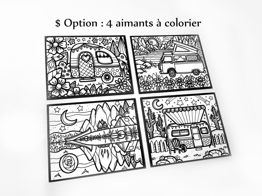 Sachet #33 Camping, inclus 15 dessins à colorier, imprimés sur carton, format 4x5 pouces