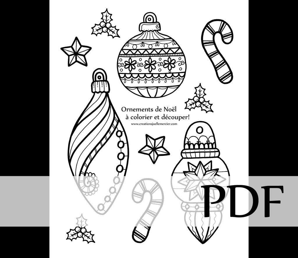 Téléchargement instantané - PDF à imprimer et colorier - ORNEMENTS de Noël à découper
