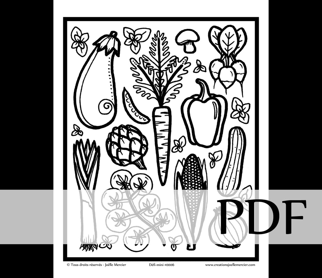 Téléchargement instantané - PDF à imprimer et colorier - Défi-mini #0006 LÉGUMES BASILIC