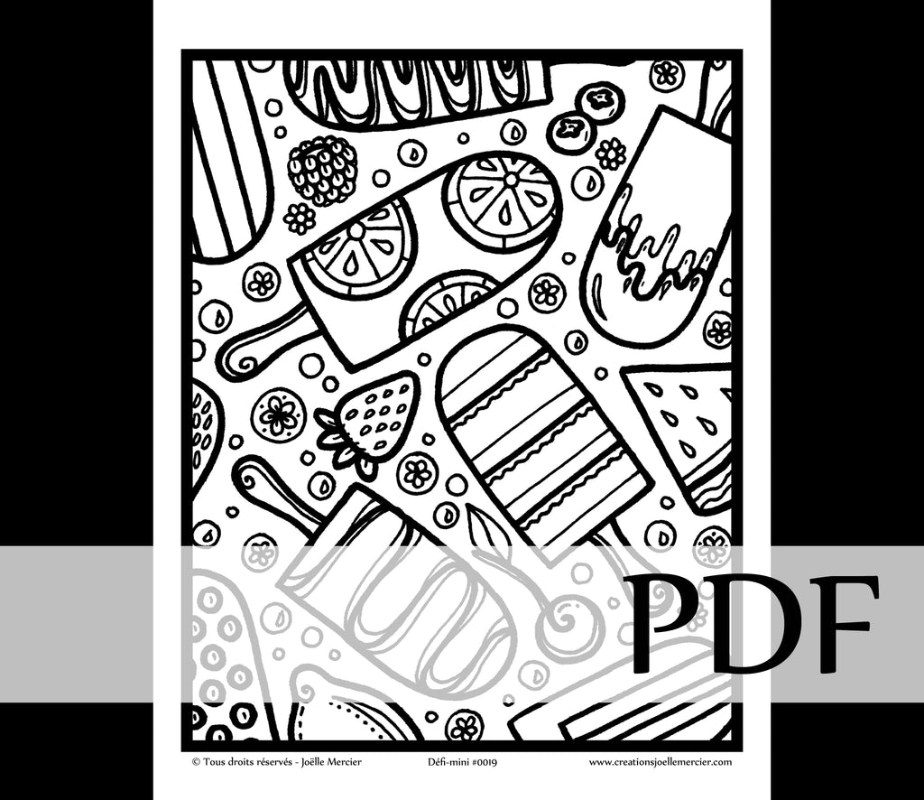 Téléchargement instantané - PDF à imprimer et colorier - Défi-mini #0019 POPSICLES FRUITÉS