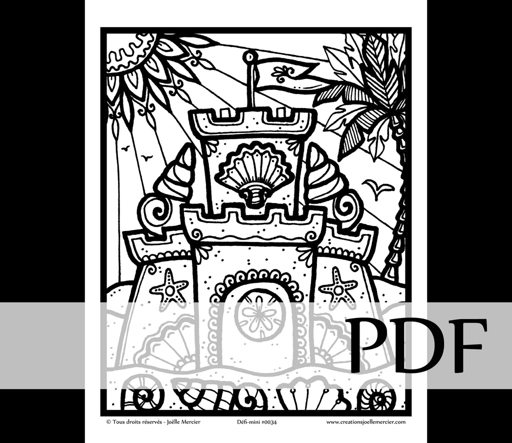 Téléchargement instantané - PDF à imprimer et colorier - Défi-mini #0034 CHÂTEAU DE SABLE