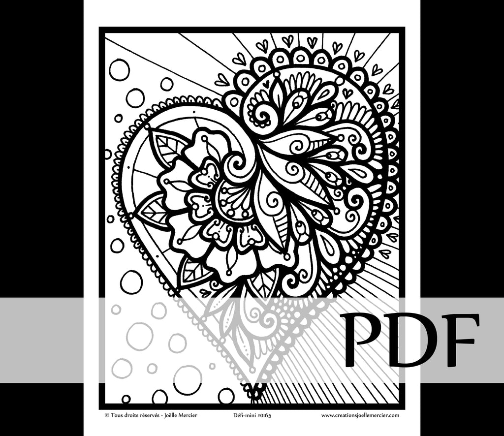 Téléchargement instantané - PDF à imprimer et colorier - Défi-mini #0165 COEUR FLEURI