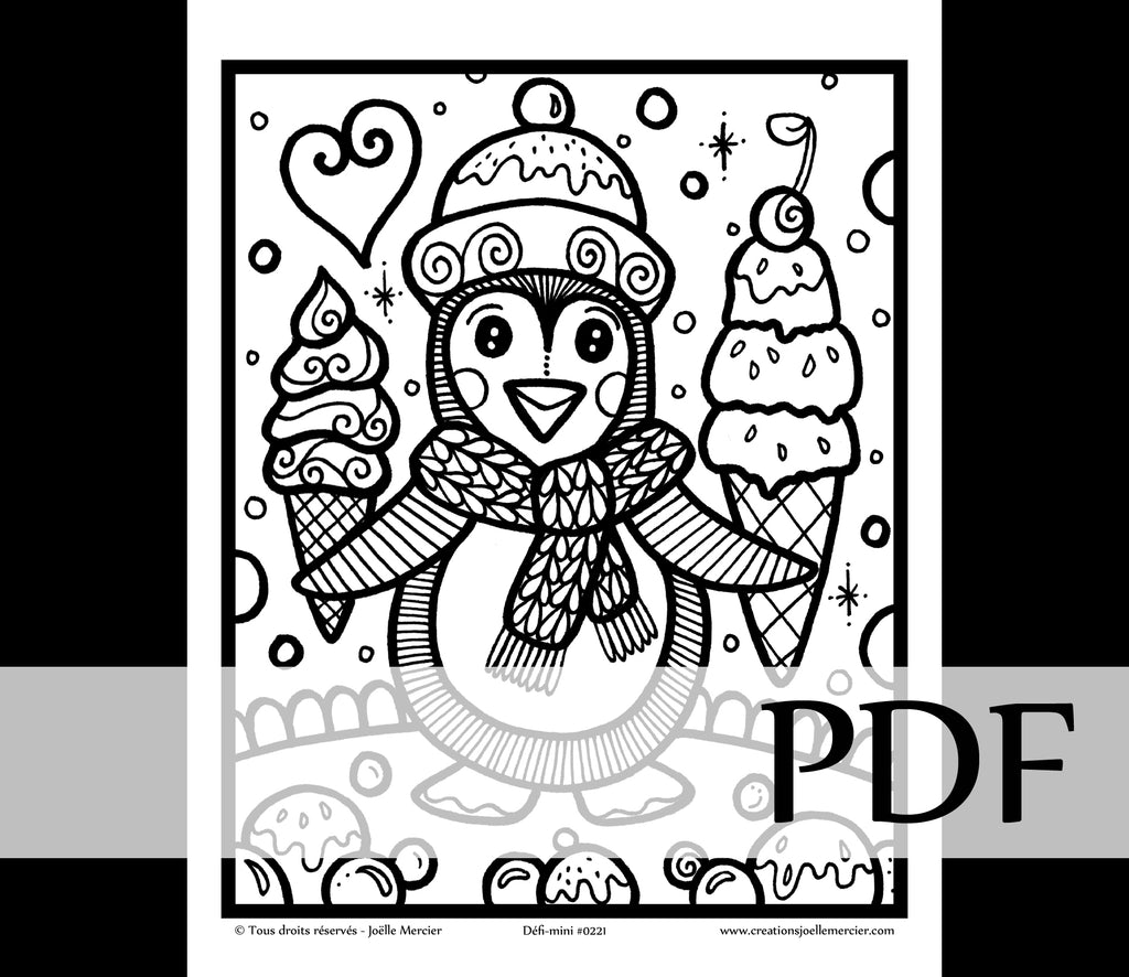Téléchargement instantané - PDF à imprimer et colorier - Défi-mini #0221 PINGOUIN GLACÉ