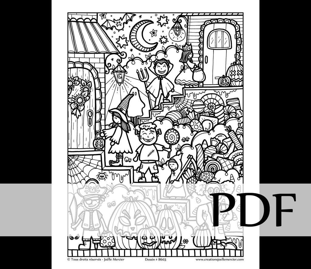 Téléchargement instantané - PDF à imprimer et colorier - Les enfants costumés #8603, Halloween
