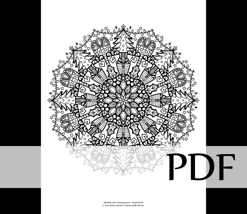 Téléchargement instantané - PDF à imprimer et colorier - Mandala créé numériquement - SPÉCIAL NOËL