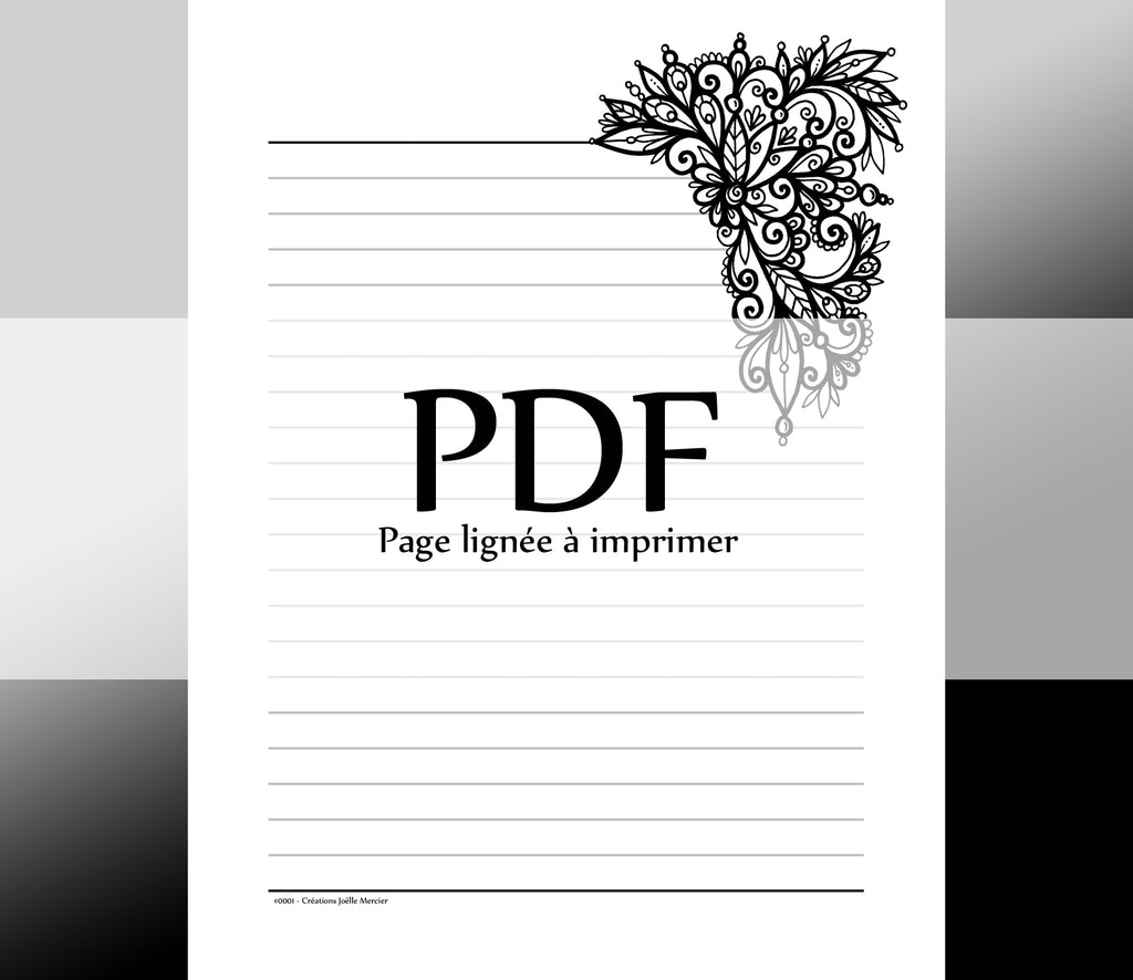 Page lignée #0001 - Téléchargement instantané - PDF à imprimer, ABSTRAIT-FLORAL
