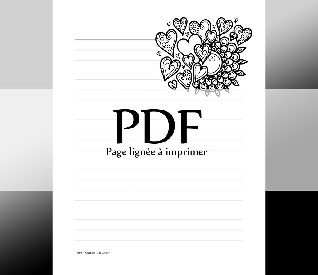 Page lignée #0003 - Téléchargement instantané - PDF à imprimer, ENVOLÉE DE COEURS