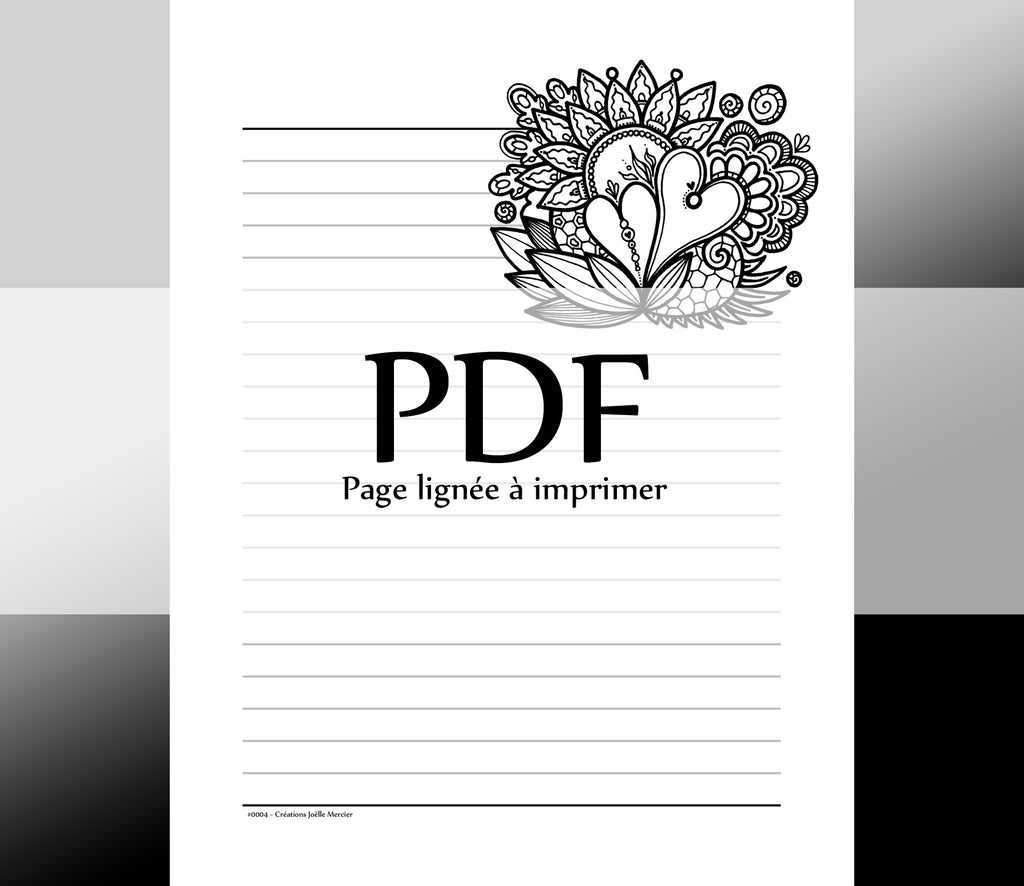 Page lignée #0004 - Téléchargement instantané - PDF à imprimer, FLEURS EN COEURS