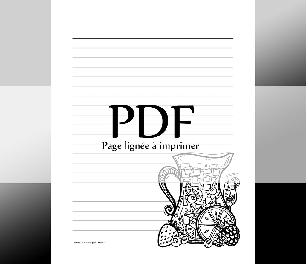 Page lignée #0006 - Téléchargement instantané - PDF à imprimer, PICHET DE SANGRIA