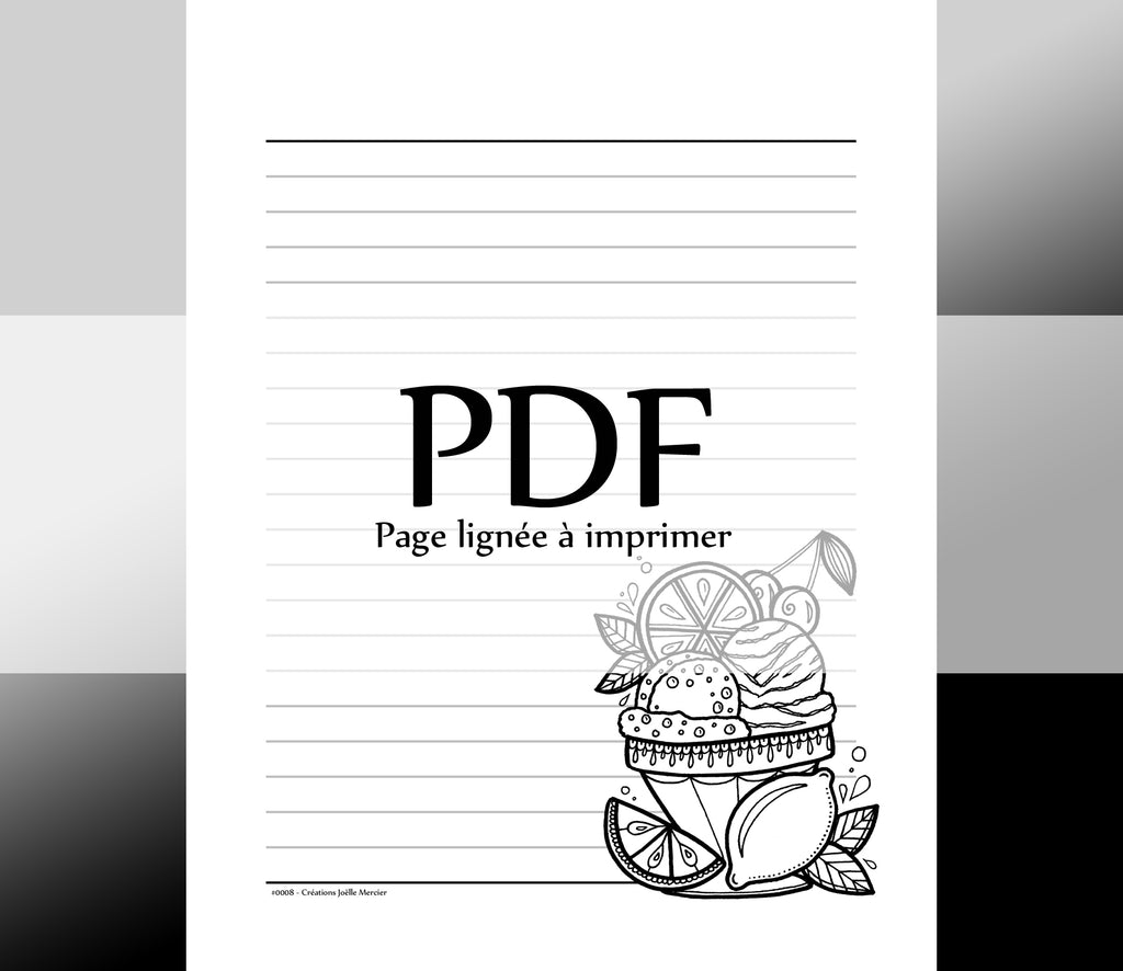 Page lignée #0008 - Téléchargement instantané - PDF à imprimer, SORBET AU CITRON