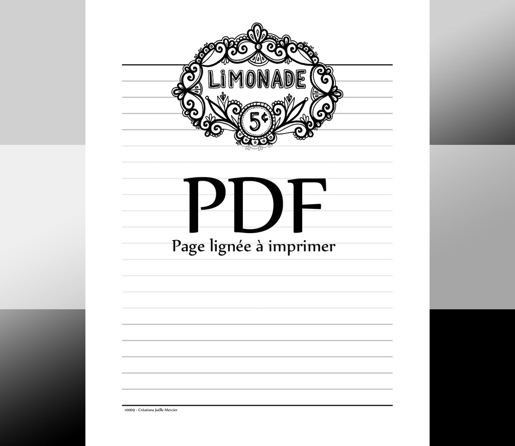 Page lignée #0009 - Téléchargement instantané - PDF à imprimer, LIMONADE 5 SOUS